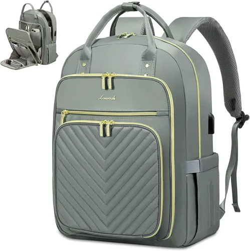 Miniatura 29 de LOVEVOOK Mochila para laptop para mujer, mochila de trabajo de moda con puerto USB, mochilas impermeables para el trabajo., Caqui-beige, 15,6 pulg.