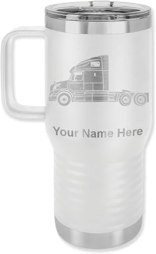 Miniatura 57 de LaserGram Taza de café aislada al vacío de 15 onzas, cabina de camión, grabado personalizado incluido (negro)