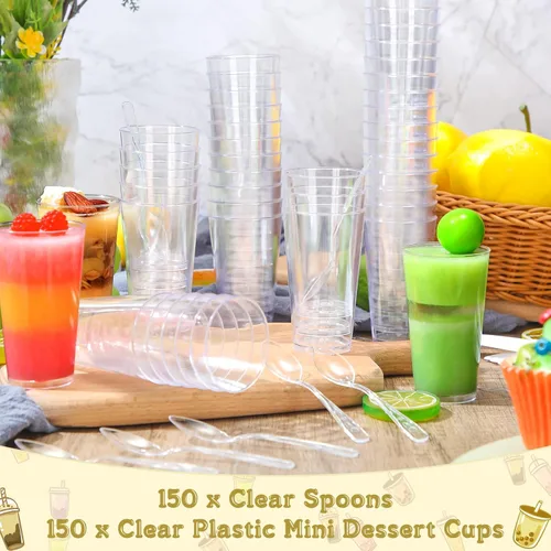 Miniatura 4 de Chengu Mini vasos de postre de plástico transparente de 3 onzas con cucharas, tazas redondas de postre para parfait, vasos de chupito de aperitivo