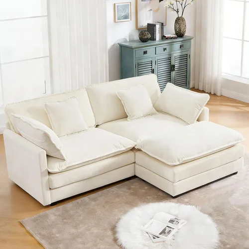 Miniatura 35 de GNIXUU 76" Modular Sectional Sofa, Beige Loveseat Sofa Cloud 2 Seater Couch, Comfy Chenille Love Seats 25" Deep Seat with 2 Pillows for Small Spaces