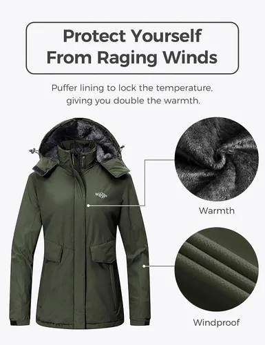 Miniatura 4 de Wantdo - Chaqueta de esquí impermeable para mujer, abrigo de invierno cálido y resistente al viento, abrigos de nieve