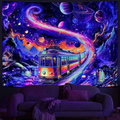 Miniatura 9 de Tushelia Tapiz espacial de galaxia con luz negra, tapiz reactivo a los rayos UV, tapiz de árbol de bosque con plantas florales, tapiz que brilla