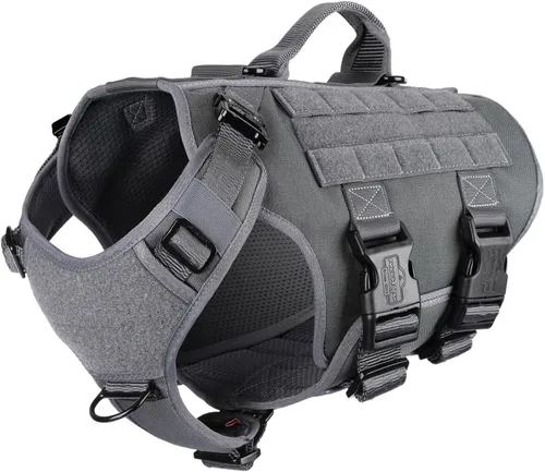 ICEFANG GN3 Arnés táctico para perros con 6 hebillas, chaleco Molle con asa, cobertura de 3/4 del cuerpo, panel de velcro para parche de Gris wolf