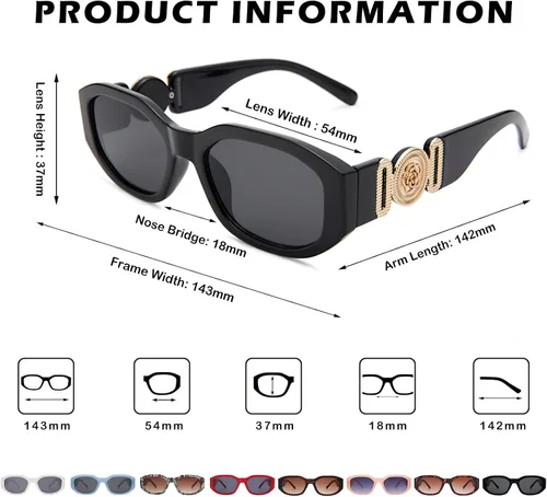 Miniatura 6 de Hycredi Lentes de sol rectangulares para mujeres y hombres, lentes de conducción retro, estilo vintage de los años 90, marco irregular, protección