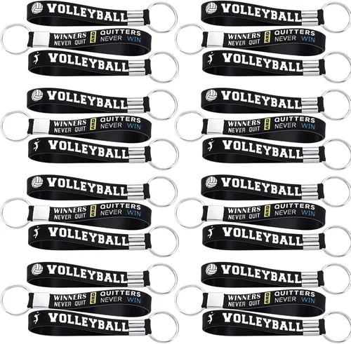 Hicarer 24 llaveros de silicona para voleibol, con citas motivacionales, para fiestas deportivas, regalos de voleibol, Negro -