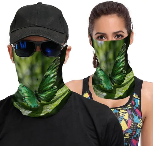 Butterfly-Green Face Scarf Cover Ear Loop Hole,Outdoors Face Mask for Women Men Sports Yoga Running Hiking Ski Snowboard,Cooling Neck Shield Scarf