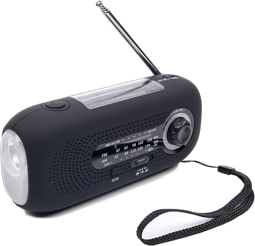 Radio meteorológica Hank Crank, radio meteorológica NOAA, radio AM FM, radio de emergencia impermeable con linterna LED y cargador de teléfono