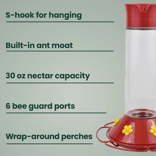 Miniatura 3 de Perky-Pet 209B-1SR - Comederos de vidrio para colibríes para colgar en exteriores, capacidad de néctar de 30 onzas líquidas, comedero para pájaros