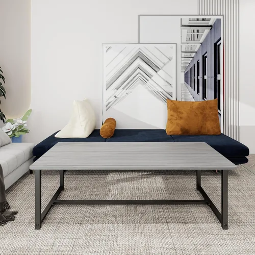 Miniatura 7 de Mesa de centro rectangular de granja para sala de estar, mesa de madera con marco de metal, diseño moderno de mediados de siglo, fácil montaje, mesa