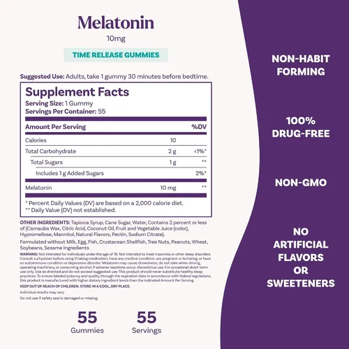Miniatura 7 de Natrol Gomitas de melatonina de 10 mg, gomitas de sueño de liberación prolongada para adultos, minimizan los despertadores, sabor a fresa, 55