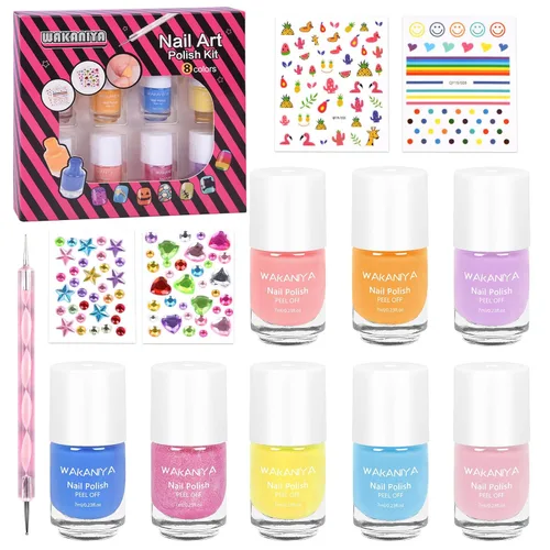 Miniatura 6 de wakaniya Kit de esmalte de uñas para niños, no tóxico, secado rápido, despegable, mini esmalte de uñas para niños pequeños con calcomanías de gemas