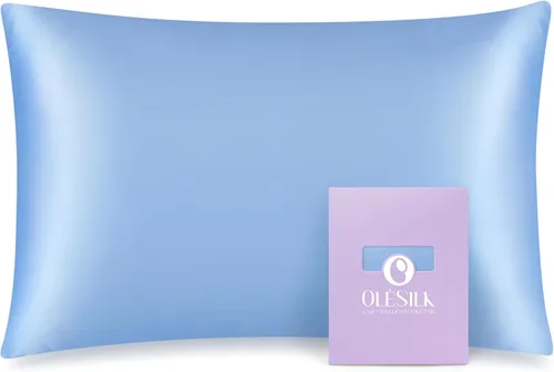 Olesilk - Funda de almohada 100% seda con cremallera oculta para la belleza del cabello y la piel, ambos lados, 19 milímetros (0.74 pulgadas), Azul