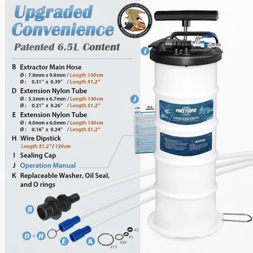 Miniatura 2 de FIRSTINFO A1102USY3 - Extractor de vacío neumático y manual de aceite Taiwán patentado de 6.5L/1.7 galones, bomba de cambio de aceite, tubo de 47