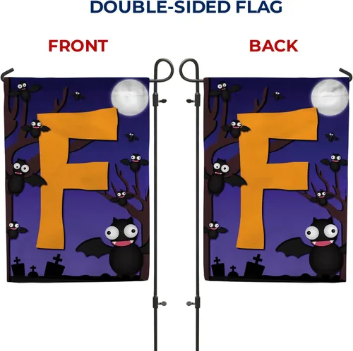 Miniatura 6 de Bandera de jardín con monograma de Estados Unidos para siempre, diseño de murciélagos de Halloween, 12.5 x 18 pulgadas, letra F, banderas pequeñas