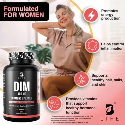 Miniatura 4 de B Life Company Suplemento DIM 400 mg con Myo & D-Chiro Inositol, Dong Quai - Equilibrio Hormonal para Mujeres - Suplementos de fertilidad