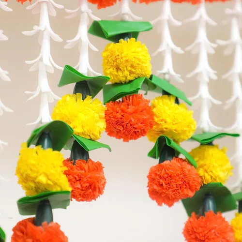 Miniatura 3 de Toran de lirio de caléndula de 5 pies Toran colgante de puerta Thorans indio Guirnalda de flores artificiales Pooja Mandir, puerta, decoración