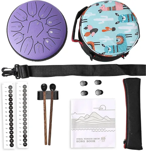Miniatura 9 de Tambor de Lengua de Acero, Tambor Handpan Ubblove 11 Notas 6 Pulgadas Instrumentos de Percusión con Mazos Bolsa para Meditación Educación Musical 6