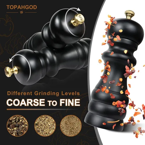 Miniatura 3 de Juego de 2 molinillos de sal y pimienta, molinillo de pimienta manual y molinillo de sal con rotor de cerámica ajustable y junta de acero Negro