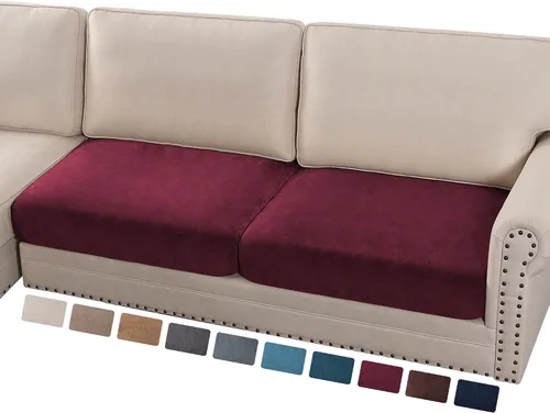 Miniatura 107 de PrinceDeco Funda marrón para muebles, 2 fundas de cojín elásticas de terciopelo para cojines individuales, aptas para mascotas, se mantiene en su