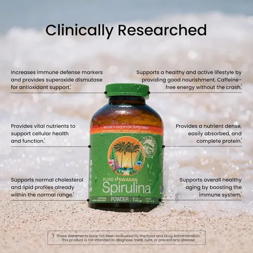 Miniatura 4 de Nutrex Hawaii Polvo de espirulina hawaiana pura – Superalimento vegano, cultivado en granja en Kona, sin OGM, apoyo inmunológico y energía celular