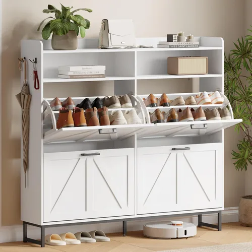 Miniatura 19 de Gabinete para Zapatos con 2 Cajones Abatibles, Organizador Independiente Oculto para Almacenamiento de Zapatos para Entrada, Gabinete Estrecho