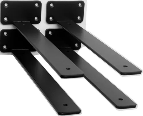 Miniatura 58 de Paquete de 2 - Soportes de estante en L ocultos negros de 4 pulgadas (1/5 pulgada de grosor) Soportes de estante flotante de hierro Soportes
