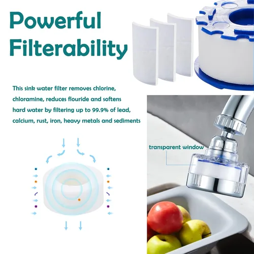 Miniatura 5 de LiXiongBao Purificador de agua giratorio de 360 grados, reducción de cloro, ABS y acero inoxidable, 3 cartuchos de filtro incluidos