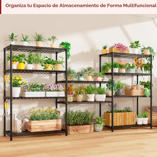 Miniatura 6 de PrimeZone Estantes de Almacenamiento de Metal de Alambre - Unidad Organizadora de Estantería de Garaje de Servicio Pesado de 5 Niveles Ajustables