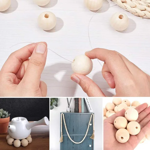 Miniatura 33 de 100 cuentas de madera natural de 0.984 in, cuentas espaciadoras de madera sin terminar de 1 pulgada, bolas redondas para hacer manualidades
