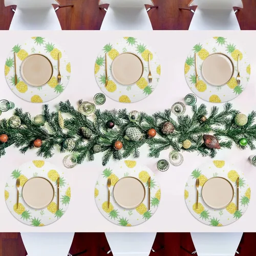 Miniatura 7 de Pineapples White Table Placemats, Heat Resistant Non Slip Dinner Placemats Round for Kitchen one sizex1