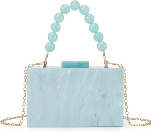 Fecialy Bolso de mano de acrílico para mujer, bolso de noche con cuentas, bolso de mano de mármol, bolso formal para fiesta, novia, boda, bolso