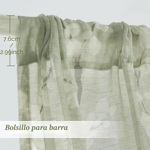 Miniatura 5 de FMFUNCTEX Cortinas de Nivel de Cocina Verde y Blanco de 24 Pulgadas de Largo con Estampado de Flores, Cortinas de Media Ventana para Baño