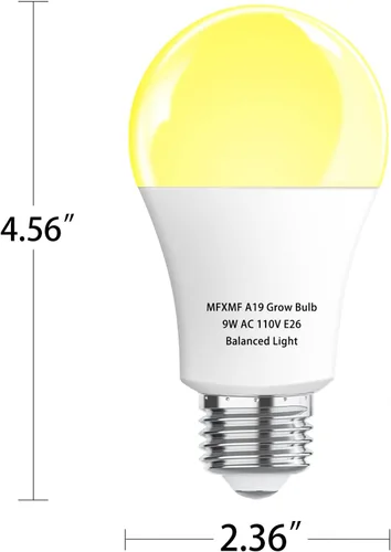 Miniatura 7 de Paquete de 2 bombillas LED de cultivo A19, bombilla de espectro completo para plantas, bombilla de cultivo E26 de 9 W que reemplaza hasta 80 W, luz