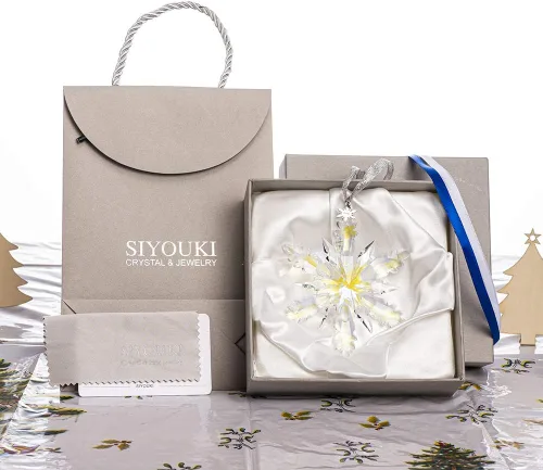 Miniatura 5 de SIYOUKI Adorno de Navidad de ángel de hielo 2023 con caja de regalo, estrella de invierno anual de copo de nieve de cristal, colgante de decoración