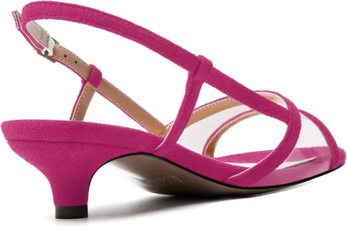 Miniatura 5 de MODENCOCO Vestido de citas de gamuza para mujer, con hebilla transparente, puntera abierta, cómodas, tacón bajo, sandalias de tacón bajo de 1.5