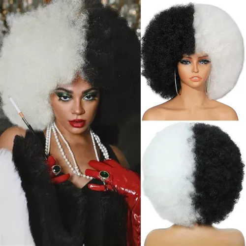 Miniatura 25 de Pelucas Afro para Mujeres Negras Pelucas Afro Rizadas de los 70s Suaves de Aspecto Natural Esponjosas y Saltarinas Pelucas Afro Negras Cabello