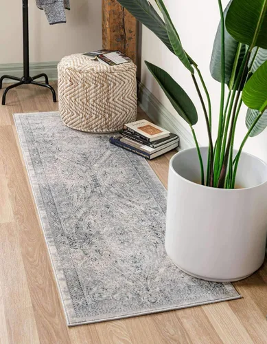Unique Loom Chateau Collection - Alfombra de área Wilson (2' 2" x 6' 9", alfombra de pasillo, azul oscuro/gris)