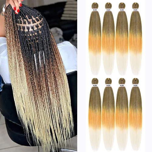 Miniatura 38 de Cabello trenzado preestirado de 22 pulgadas, 6 paquetes de cabello profesional suave Yaki trenzado para trenzas con ajuste de agua caliente