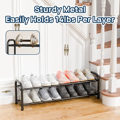 Miniatura 5 de ENJOYBASICS Zapatero ampliable, estante de zapatos ajustable de 2 niveles para clóset, zapatero de metal negro independiente para guardar zapatos