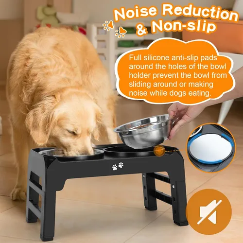 Miniatura 5 de COMESOON - Tazones elevados para perros, soporte elevado de 4 alturas ajustables con 2 tazones gruesos de acero inoxidable de 50 onzas, Negro