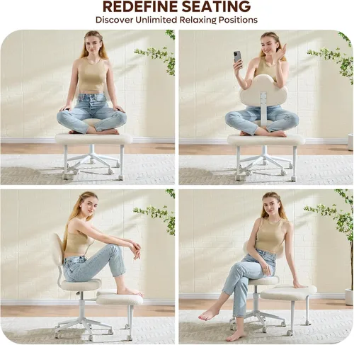 Miniatura 6 de Pinmoco Silla de Oficina para Sentarse con Piernas Cruzadas con Ruedas, Silla de Meditación, Silla TDAH para Adultos, Respaldo y Asiento más Anchos