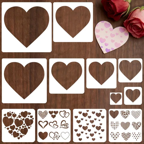 Miniatura 26 de 72 plantillas para el día de San Valentín de 3 x 3 pulgadas para pintar, diseño de corazón rojo, beso, rosa roja, flecha de Cupido, plantillas