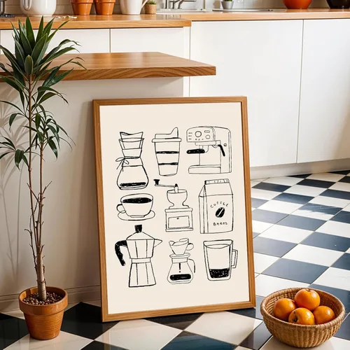 Miniatura 4 de Arte de pared para cocina, decoración de pared de café dibujado a mano, pinturas en lienzo de café moderno, póster retro de cafetería, tienda