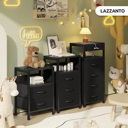 Miniatura 7 de Lazzanto Mesa de Noche Mesita de Carga para Dormitorio - Mesa de Noche con Estación de Carga, Mesita de Noche Moderna con Estante Abierto y 2