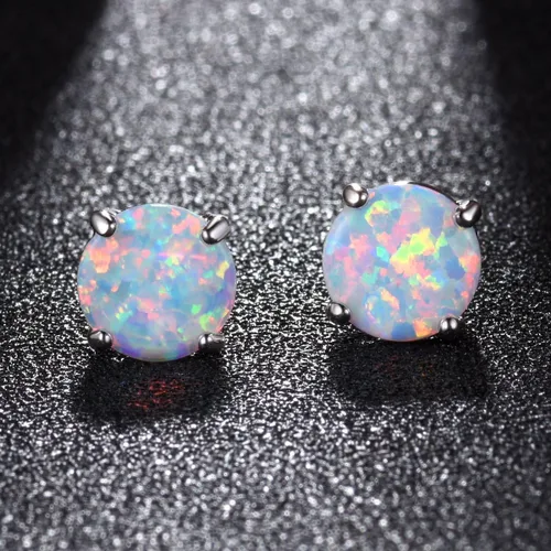 Miniatura 4 de CERSLIMO - Aretes de ópalo multicolor para mujer, 8mm