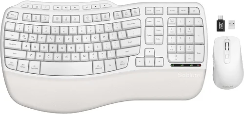 Miniatura 11 de Combo de teclado y mouse inalámbricos ergonómicos, 2.4G de tamaño completo con teclado de onda y reposa muñeca acolchado, escritura natural, mouse