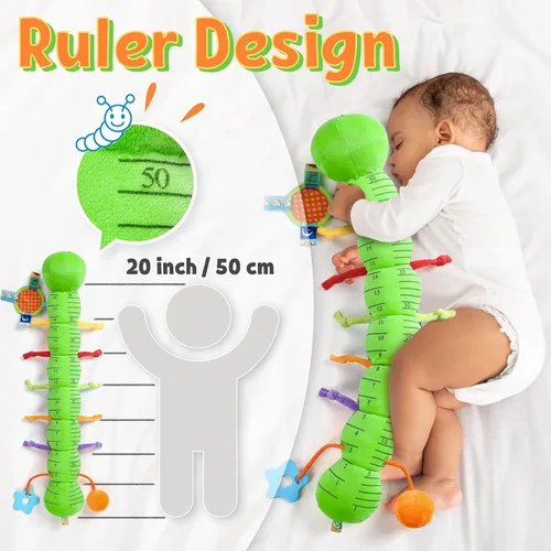 Miniatura 4 de LIGHTDESIRE Juguetes musicales para bebé, oruga, juguetes para bebés, animales de peluche con diseño de regla, espejo, cuerda de tirar y campana