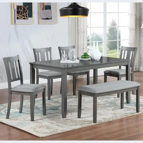 Miniatura 19 de LUMISOL - Juego de mesa de comedor de madera maciza con 4 sillas tapizadas y banco para cocina, comedor, sala de estar, gris plateado