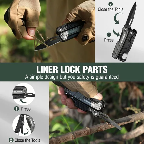 Miniatura 5 de WORKPRO Multiherramienta de 11 en 1 con alicates, clip de bolsillo y funda - Cuchillo multiuso EDC con cierre de seguridad - Cuchillo de bolsillo
