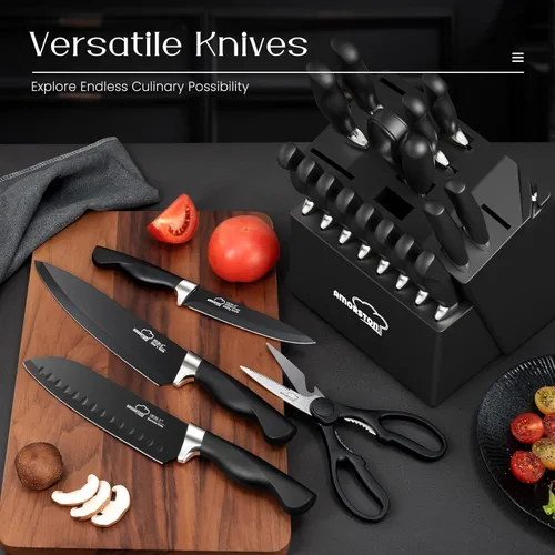 Miniatura 3 de Juego de Cuchillos, Amorston 21 Piezas Juego de Cuchillos de Cocina con Bloque y Afilador, Juego de Cuchillos Ultra Afilados con Mangos Ergonómicos